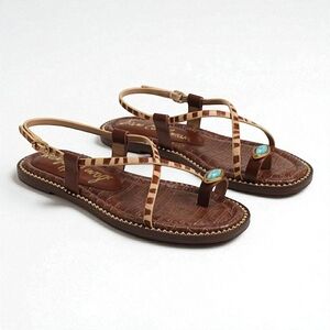 NEW Sam Edelman Tenly Toe Camel Zebra Brahama Hair Strap Sandals 8.5